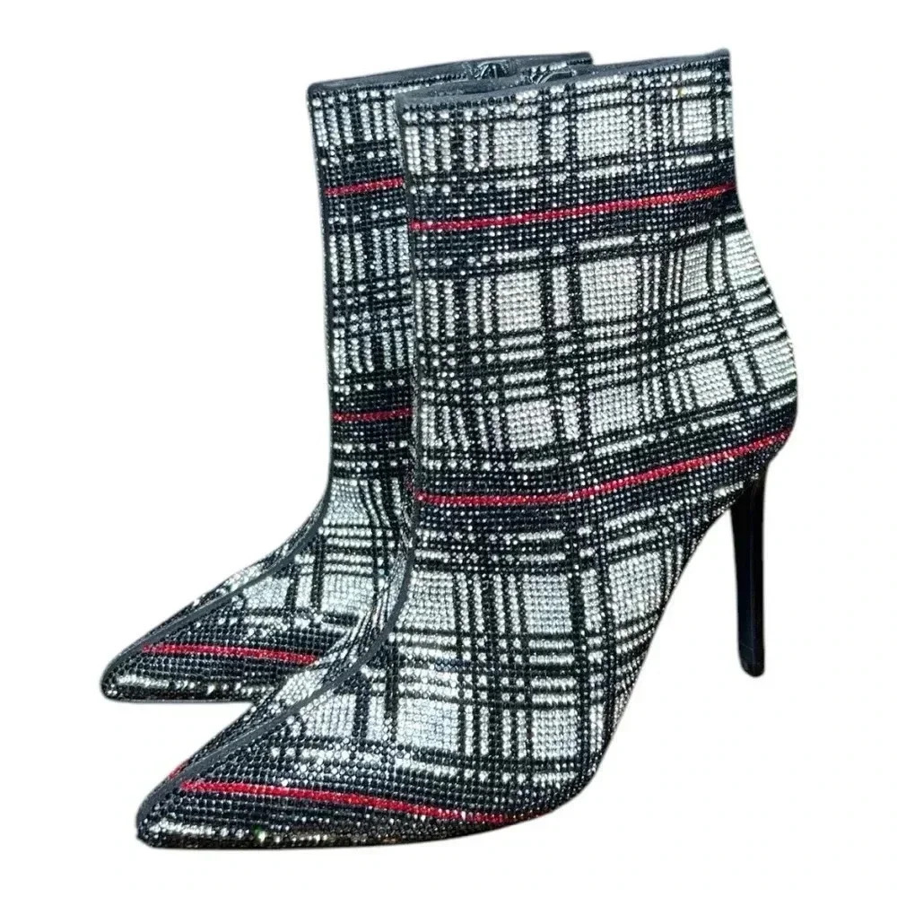 INC International Concepts Reisa Plaid Bling Stiletto Ankle Bootie. NWT & box